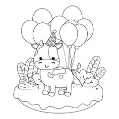 Cow cartoon with happy birthday icon design