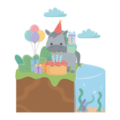 Donkey cartoon with happy birthday icon design