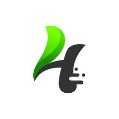 green letter 4 with leaf for green and ecology logo, four letter and leaf logo design template element, herbal brand identity