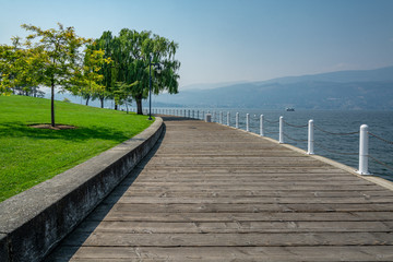Walkway along the waterfront on Okanagan lake in British Columbia