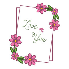 Template of frame for card love you, with cute pink wreath. Vector