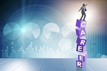 Career concept with businessman on top of blocks