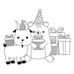Goat and bear with happy birthday icon design
