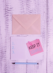 Writing note showing Keep It Simple. Business concept for ask something easy understand not go into...