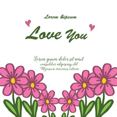 Frame wreath and leaves, isolated on white background, for template of card love you. Vector