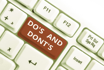 Word writing text Do S Is And Dont S Is. Business photo showcasing advising Rules or customs...