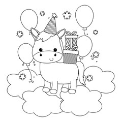 Donkey cartoon with happy birthday icon design