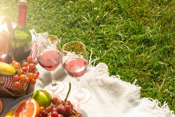 Picnic, outdoor recreation with space. Summer and mood. Weekend and vacation, solarium mood.