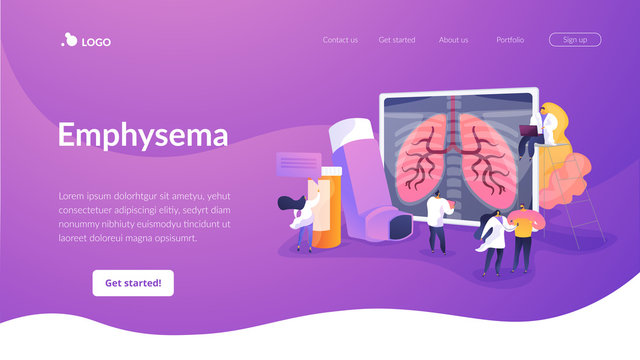 Patient suffering from allergic asthma symptoms. Pneumonia treatment. Obstructive pulmonary disease, chronic bronchitis, emphysema concept. Website homepage header landing web page template.