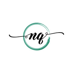 Obraz premium NQ initial handwriting logo template. round logo in watercolor color with handwritten letters in the middle. Handwritten logos are used for, weddings, fashion, jewelry, boutiques and business