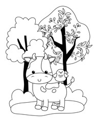 cow and chicken cartoon vector design