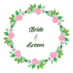 Invitation card calligraphic bride and groom, with graphic design colorful floral frame. Vector
