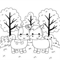 Isolated donkey and cow cartoon vector design