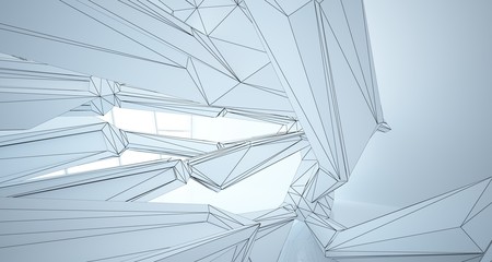 Fototapeta premium Abstract architectural white interior of a minimalist house with large windows. Drawing. 3D illustration and rendering.