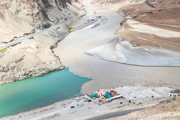 Confluence of Zanskar and Indus river in Leh, Ladakh, India. It is one of the hot tourist spots near Leh.