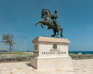 Statue of general Gregorio Luperon, near fortress of san Felipe, La Puntilla square, Puerto Plata, dominican Republic