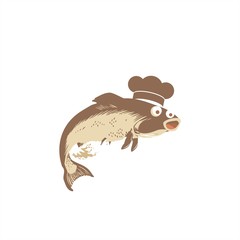 sea food chef fish restaurant mascot or character logo and vector illustration