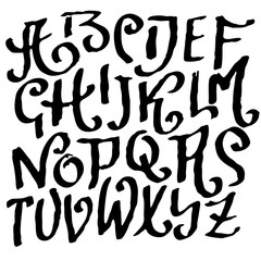 Hand drawn brush font. Modern brush lettering. Grunge style alphabet. Vector illustration.