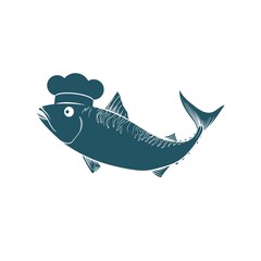 Fototapeta premium sea food chef fish restaurant mascot or character logo and vector illustration