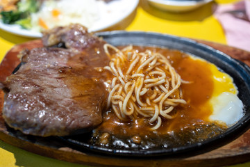 Taiwanese style beef steak and spaghetti