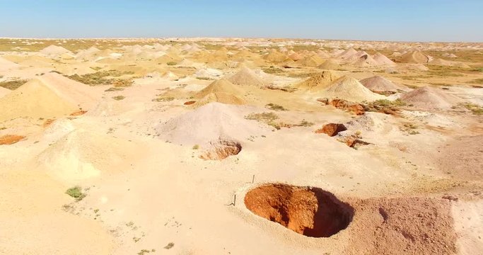 Aerials of Opal Fields Coober Pedy South Australian Outback. Surreal Landscape.