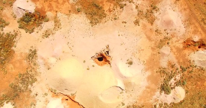 Aerials of Opal Fields Coober Pedy South Australian Outback. Surreal Landscape.