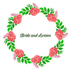 Various shape green leafy floral frame, for decoration of card bride and groom. Vector