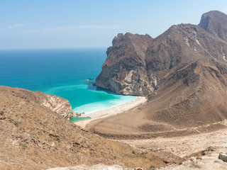 Fototapeta na wymiar View to Hidden Beach near Mughsayl (Salalah) from Sultan Qaboos Street Sultanate of Oman
