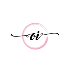 Obraz premium OI initial handwriting logo template. round logo in watercolor color with handwritten letters in the middle. Handwritten logos are used for, weddings, fashion, jewelry, boutiques and business