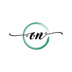 Obraz premium ON initial handwriting logo template. round logo in watercolor color with handwritten letters in the middle. Handwritten logos are used for, weddings, fashion, jewelry, boutiques and business