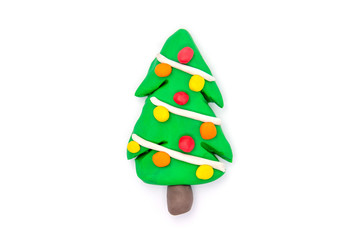 Play dough Tree christmas on white background. Handmade clay plasticine