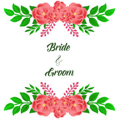 Pattern wallpaper of card bride and groom background, with ornate green leaves and floral frame. Vector