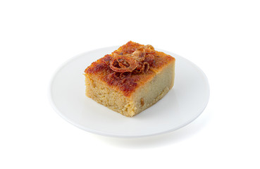 Mung Bean Thai Custard Dessert Recipe (Khanom Maw Kaeng) isolated on white background