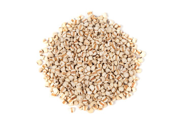 Organic millet grains on white background