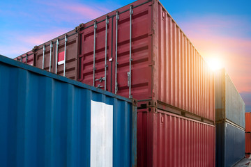 Stack of containers box from Cargo freight ship for import-export at harbor and transportation industrial concept.
