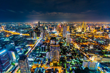 Bangkok city with Chao Phraya River at night, Thailand