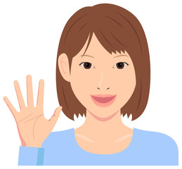 Young woman vector illustration (upper body) / open hand with smiling , good bye