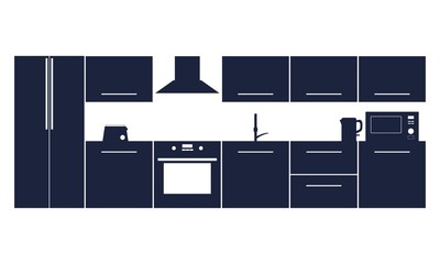 Abstract kitchen modern interior. Vector flat illustration