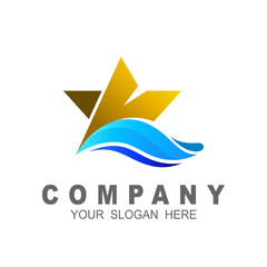 letter k logo with wave design vector, star logo and beach design combination