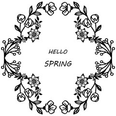 Hello spring lettering, with decorative of leaf floral frames. Vector