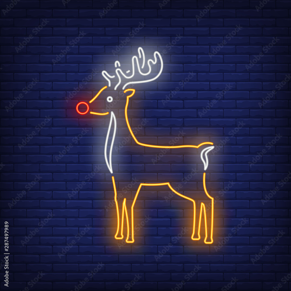 Wall mural Cute reindeer neon sign