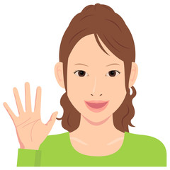 Young woman vector illustration (upper body) / open hand with smiling , good bye
