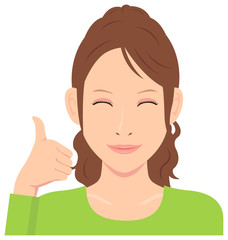 Young woman vector illustration (upper body) / thumb up with smiling 