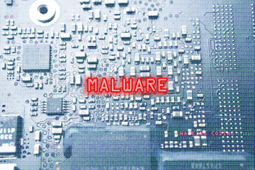 Malware conceptual image with circuit board as background