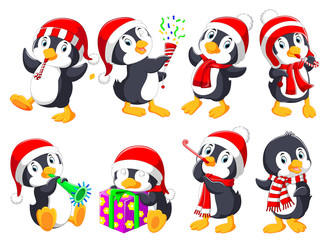 Cute Christmas penguins collection