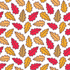 Floral seamless pattern with autumn oak leaves for fabric, wallpaper, textile, web design. Isolated on white.