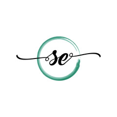 SE initial handwriting logo template. round logo in watercolor color with handwritten letters in the middle. Handwritten logos are used for, weddings, fashion, jewelry, boutiques and business