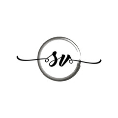 Fototapeta premium SV initial handwriting logo template. round logo in watercolor color with handwritten letters in the middle. Handwritten logos are used for, weddings, fashion, jewelry, boutiques and business