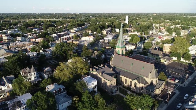 Aerial View of Delaware Riverfront town Gloucester New Jersey