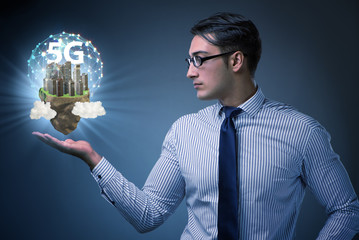 Concept of 5g technology with floating island